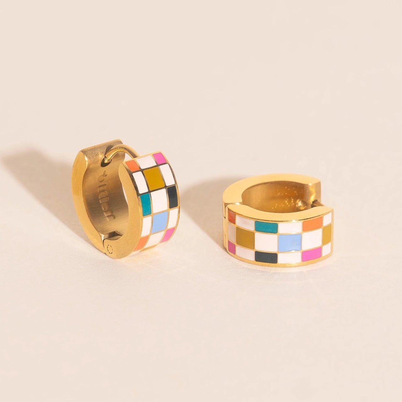 Bright Checkered Super Chunky Huggie Hoop Earrings by Oh Clementine