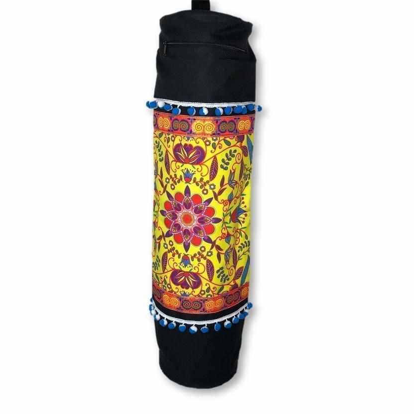 Bright Yellow Floral Pompom Boho Yoga Bag - Thailand Bags La Vie Bien Bright Yellow Floral Pompom Boho Yoga Bag - Thailand