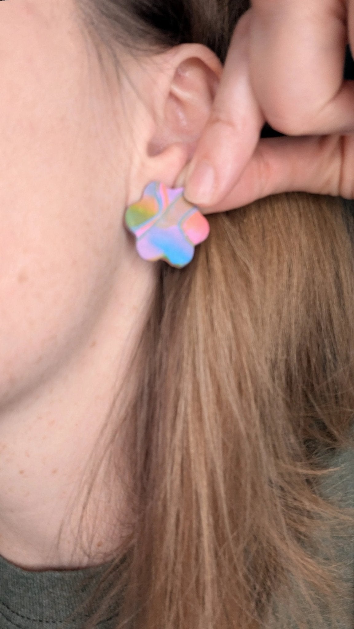 Brightly colored stud flower earrings, for pierced ears, handmade jewelry perfect for gifting, made in Michigan USA. Yellow blue and pink co by My Store