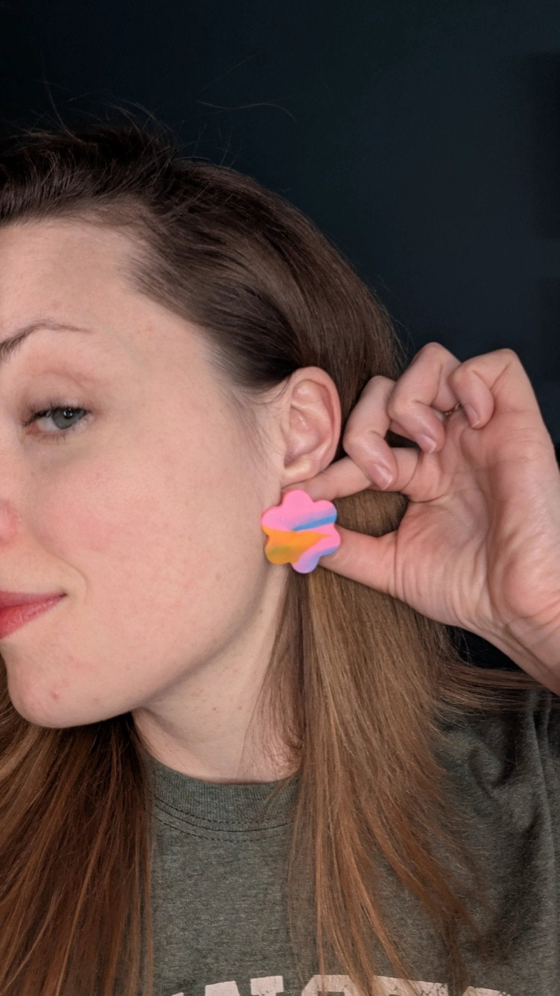 Brightly colored stud flower earrings, for pierced ears, handmade jewelry perfect for gifting, made in Michigan USA. Yellow blue and pink by My Store