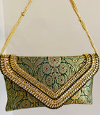Brocade Elegant Envelope-style Clutch with Stone on Edges La Vie Bien Brocade Elegant Envelope-style Clutch with Stone on Edges