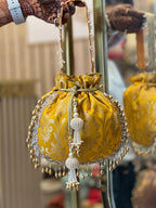 Brocade Potli Bag with Pearl Tassels & Designer Closing Thread La Vie Bien Brocade Potli Bag with Pearl Tassels & Designer Closing Thread