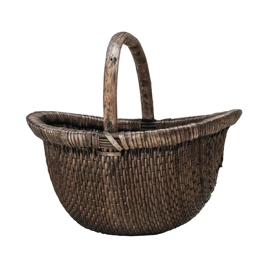 Brodi Decorative Hand-Woven Wicker Basket – Vintage Reproduction, Antique Finish by White Cliff Studio