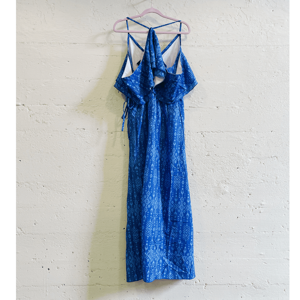 Broken Bow Cold Shoulder Maxi Dress in Blue Aztec