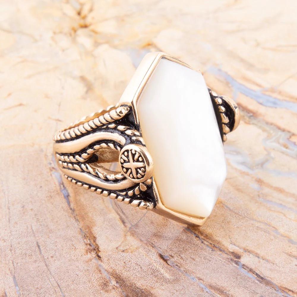 Golden Bronze White Mother of Pearl Ring by Barse Jewelry