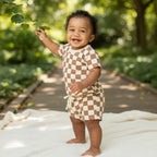 Brown Checkered Soft Touch 2pc T-Shirt & Short Set Sets La Vie Bien Brown Checkered Soft Touch 2pc T-Shirt & Short Set