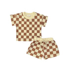 Brown Checkered Soft Touch 2pc T-Shirt & Short Set Sets La Vie Bien Brown Checkered Soft Touch 2pc T-Shirt & Short Set