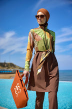 Brown Full Coverage Modest Swimwear Burkini Set M2530-1 Covered Burkini Swimwear La Vie Bien Brown Full Coverage Modest Swimwear Burkini Set M2530-1