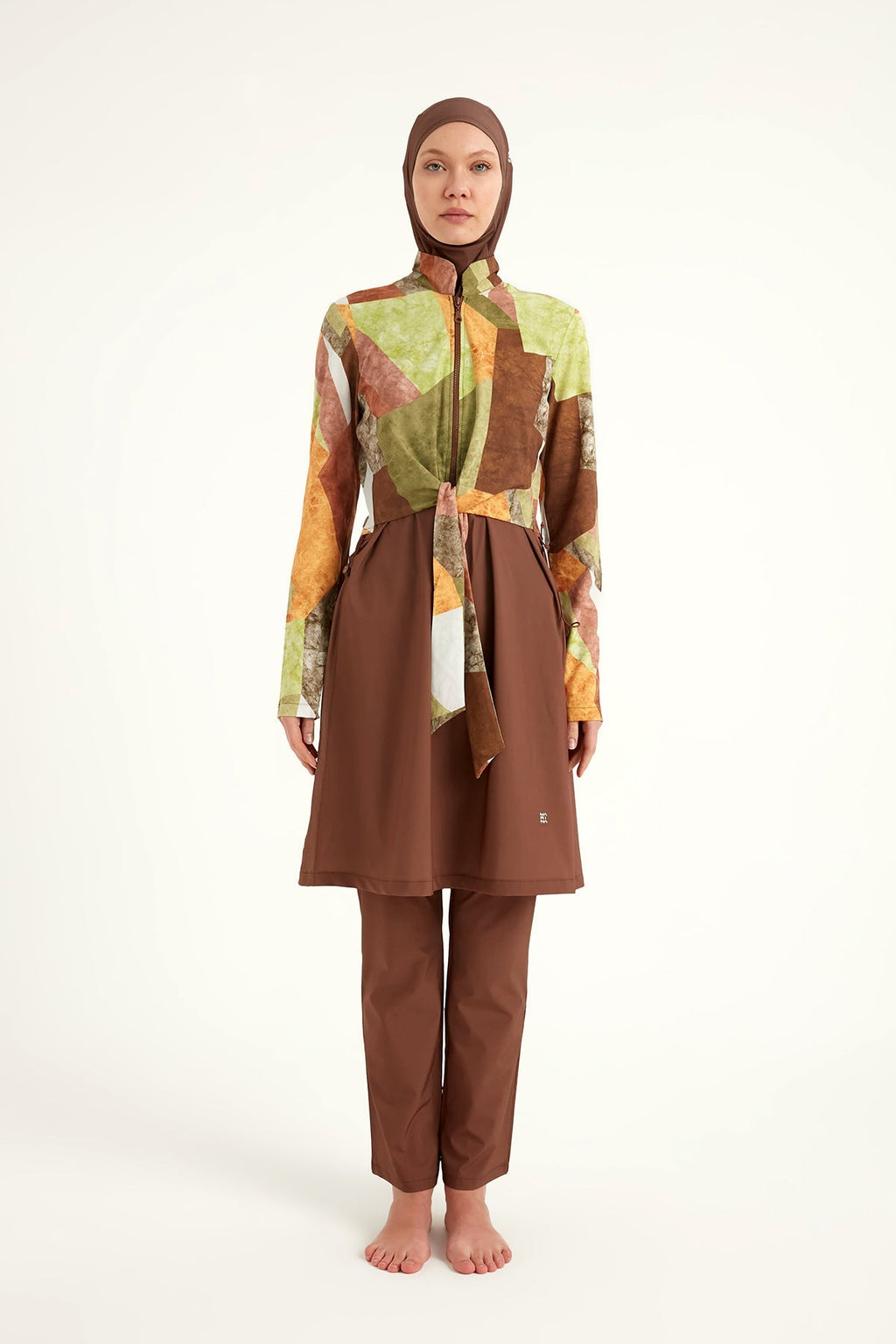 Brown Full Coverage Modest Swimwear Burkini Set M2530-1 Covered Burkini Swimwear La Vie Bien Brown Full Coverage Modest Swimwear Burkini Set M2530-1