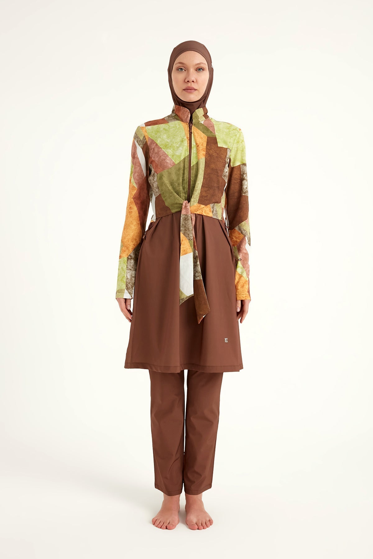 Brown Full Coverage Modest Swimwear Burkini Set M2530-1 Covered Burkini Swimwear La Vie Bien Brown Full Coverage Modest Swimwear Burkini Set M2530-1