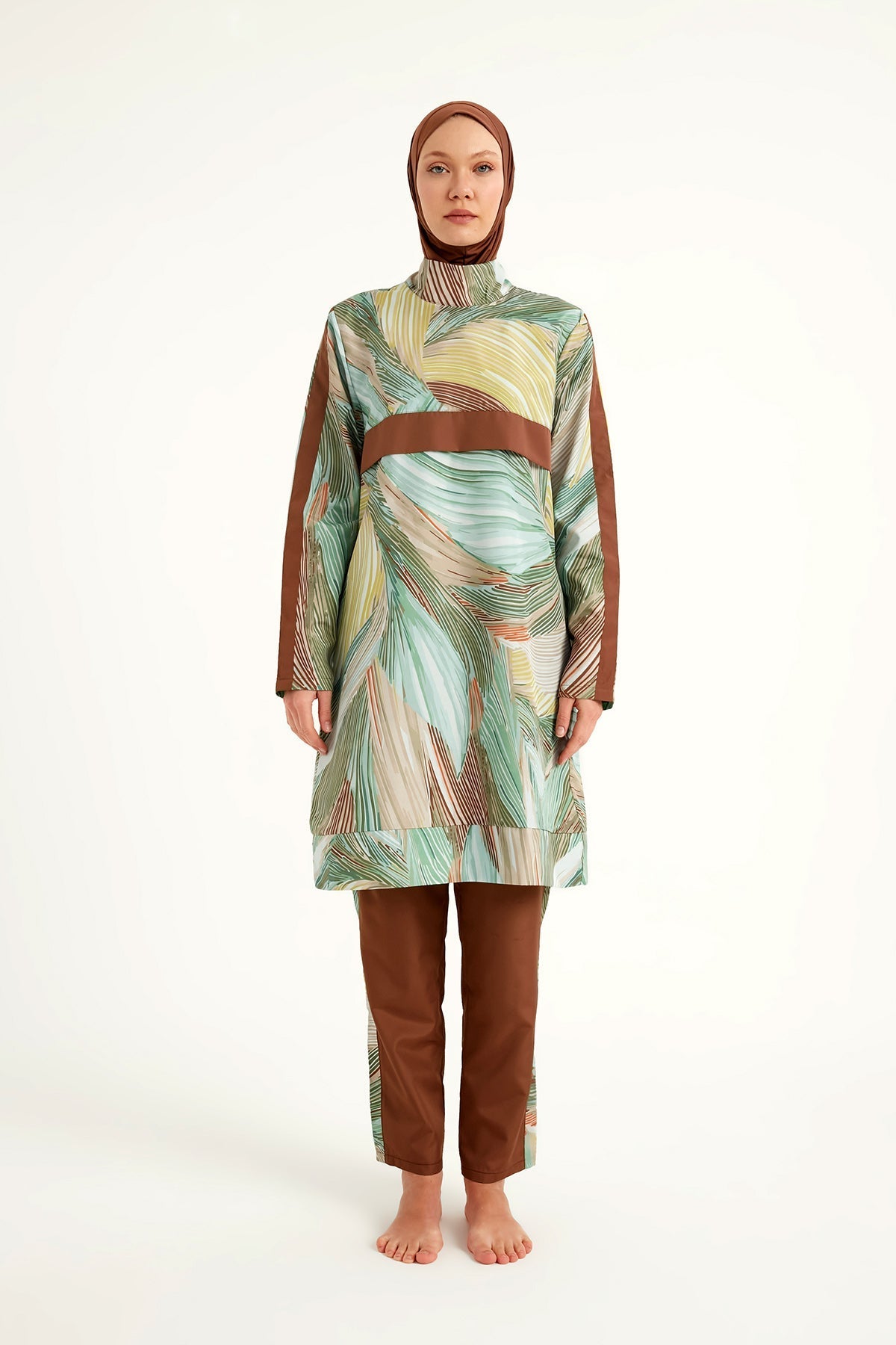 Brown Full Coverage Modest Swimwear Set for Women R2512 Covered Burkini Swimwear La Vie Bien Brown Full Coverage Modest Swimwear Set for Women R2512