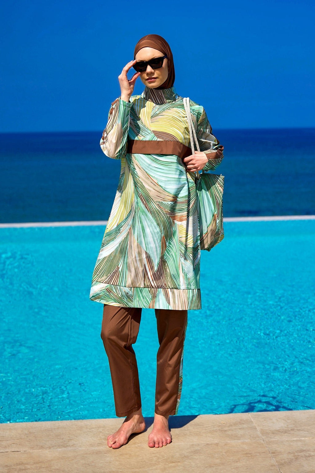 Brown Full Coverage Modest Swimwear Set for Women R2512 Covered Burkini Swimwear La Vie Bien Brown Full Coverage Modest Swimwear Set for Women R2512