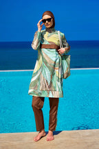 Brown Full Coverage Modest Swimwear Set for Women R2512 Covered Burkini Swimwear La Vie Bien Brown Full Coverage Modest Swimwear Set for Women R2512
