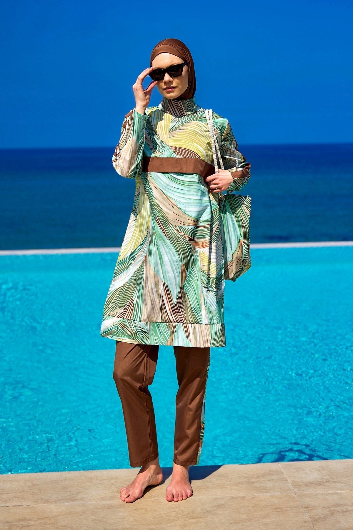 Brown Full Coverage Modest Swimwear Set for Women R2512 Covered Burkini Swimwear La Vie Bien Brown Full Coverage Modest Swimwear Set for Women R2512