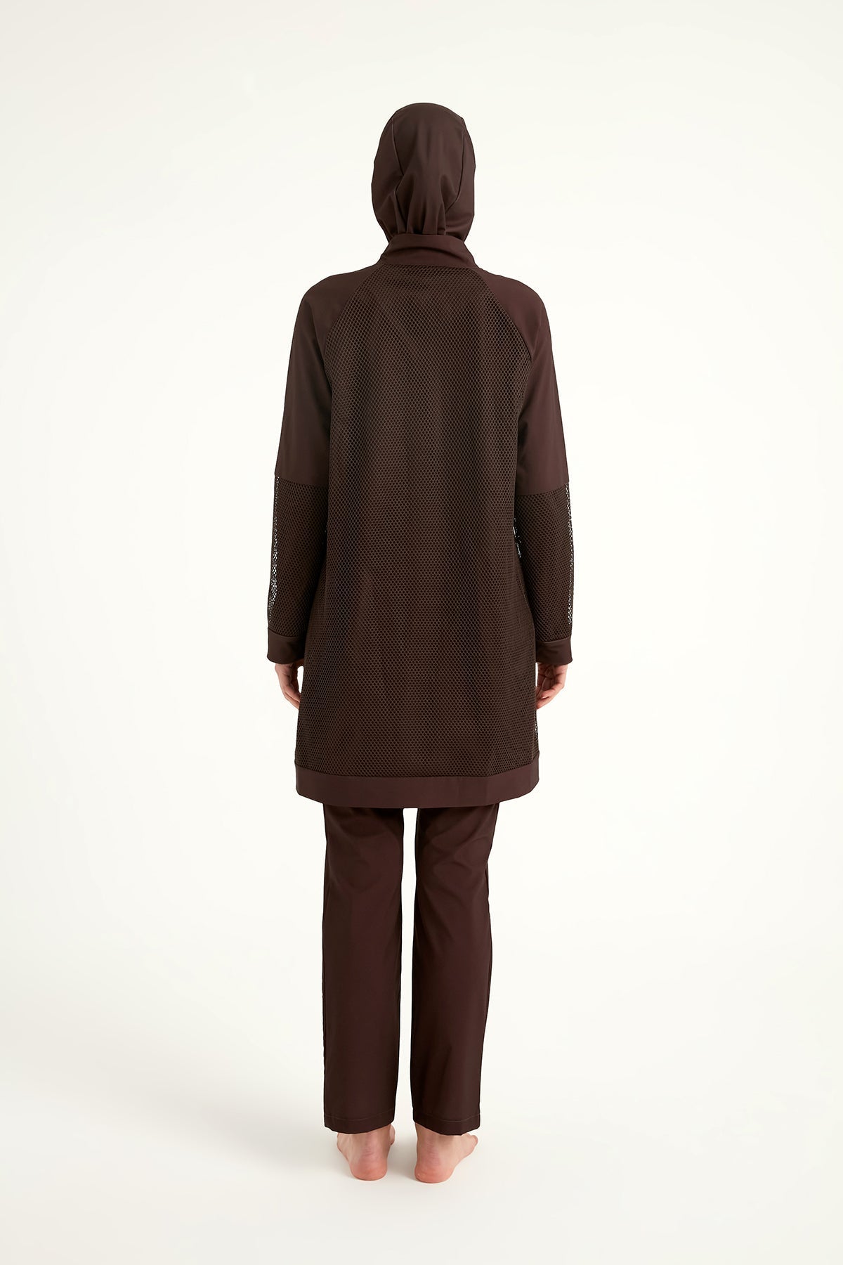 Brown Full Coverage Tulle Detail Modest Swimwear Burkini Set M2534-4 Covered Burkini Swimwear La Vie Bien Brown Full Coverage Tulle Detail Modest Swimwear Burkini Set M2534-4
