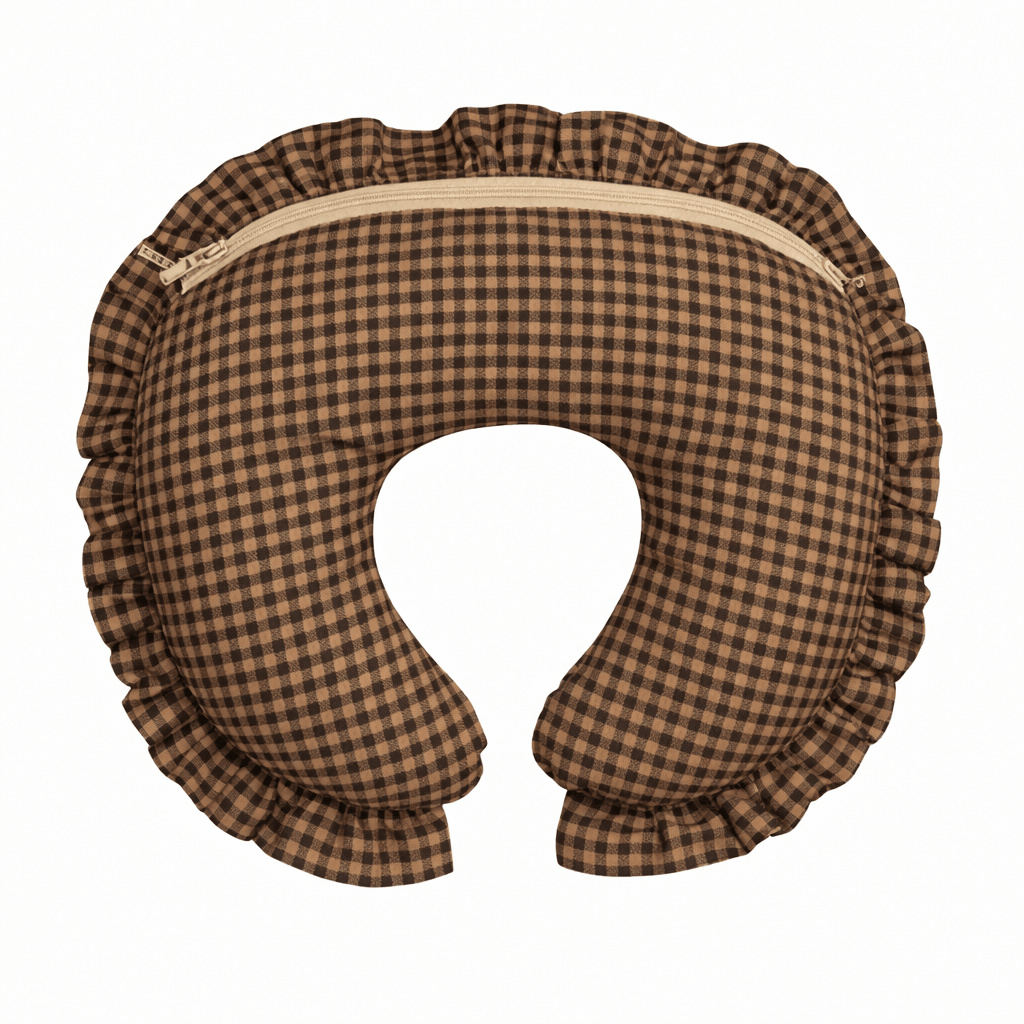Brown Gingham Ruffle Nursing Pillow Cover La Vie Bien Brown Gingham Ruffle Nursing Pillow Cover