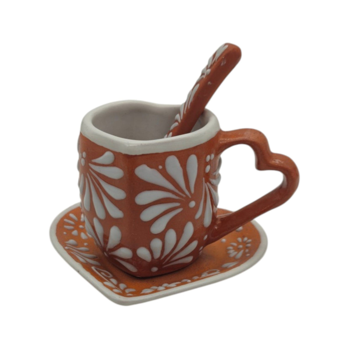 Brown Talavera Heart Mug Set | Cup, Plate & Spoon Talavera Mug La Vie Bien Brown Talavera Heart Mug Set | Cup, Plate & Spoon