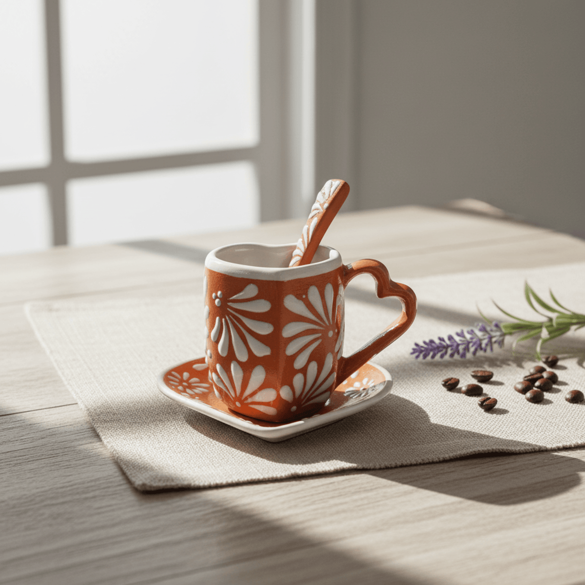 Brown Talavera Heart Mug Set | Cup, Plate & Spoon Talavera Mug La Vie Bien Brown Talavera Heart Mug Set | Cup, Plate & Spoon