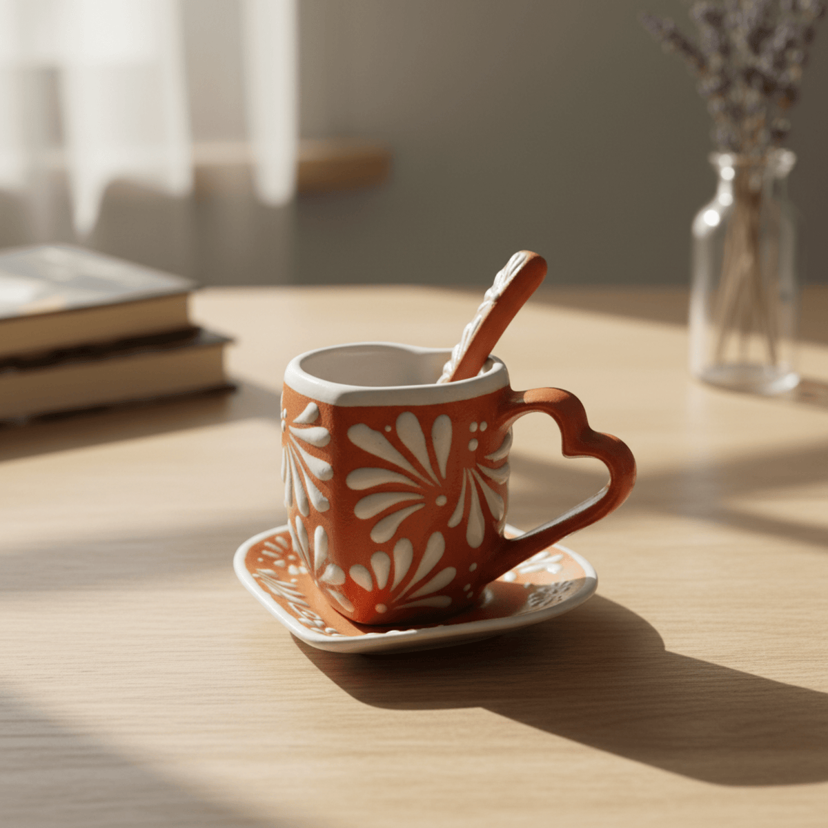 Brown Talavera Heart Mug Set | Cup, Plate & Spoon Talavera Mug La Vie Bien Brown Talavera Heart Mug Set | Cup, Plate & Spoon