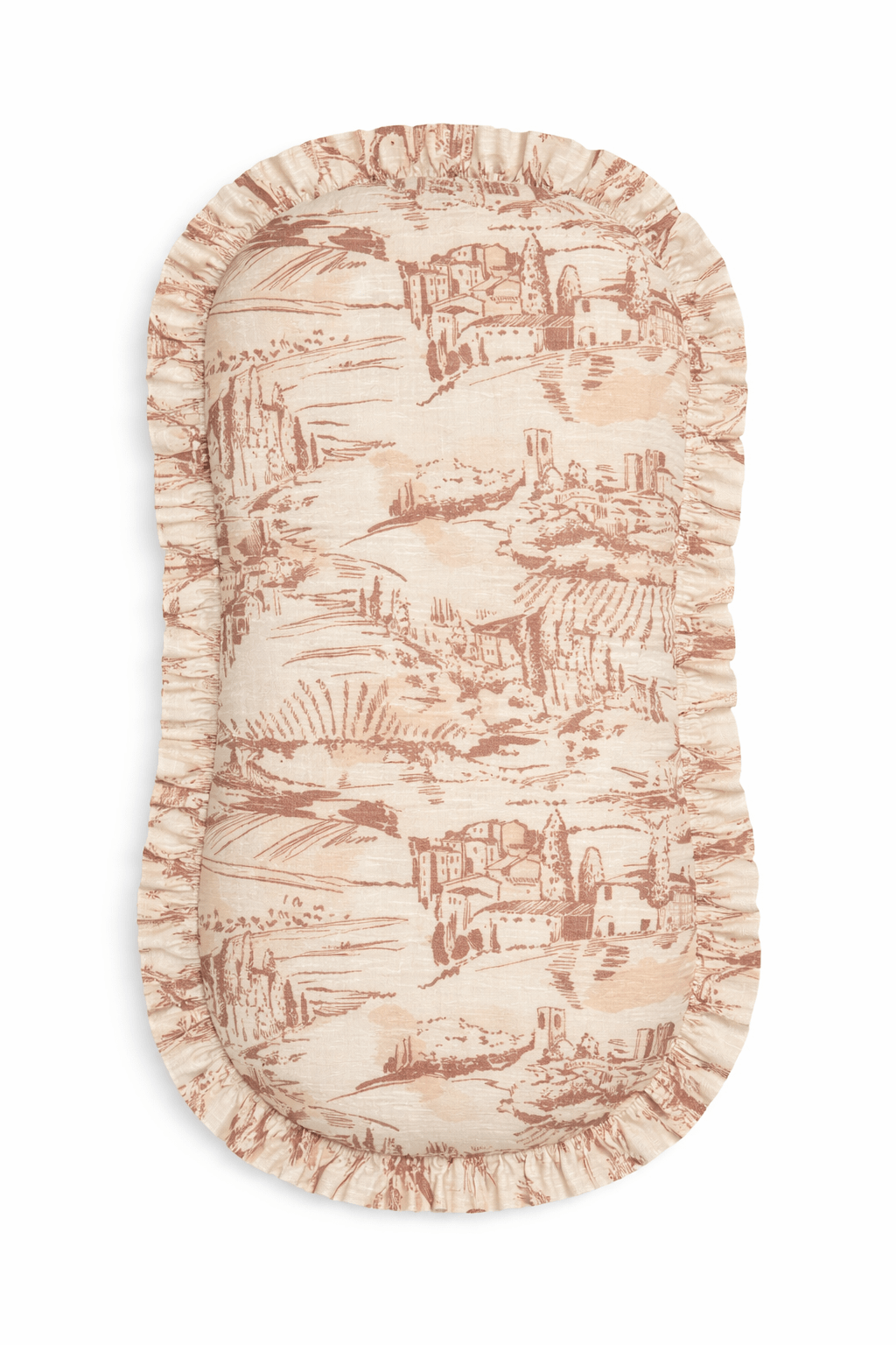 Brown Toile Ruffle Baby Lounger Cover La Vie Bien Brown Toile Ruffle Baby Lounger Cover