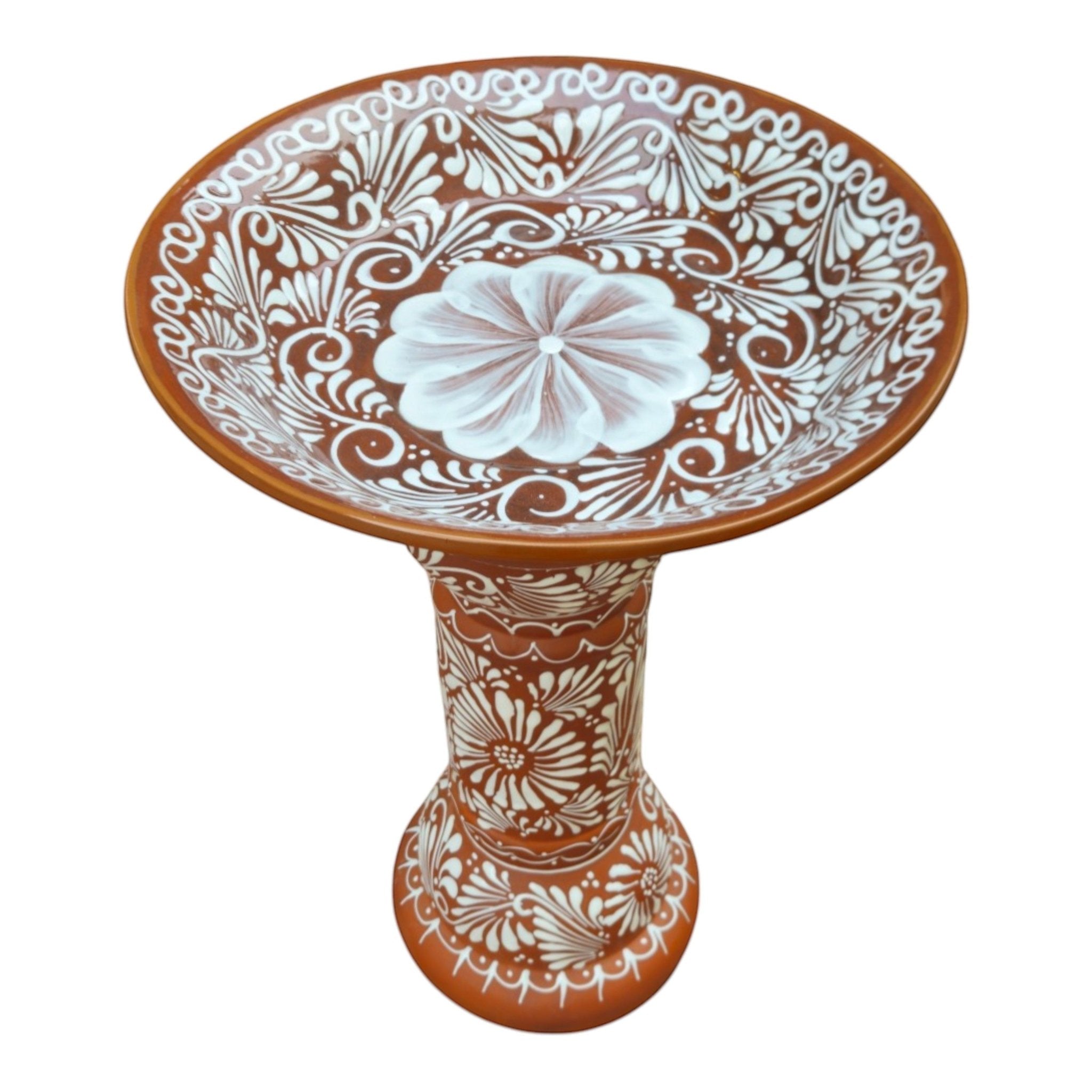 Brown & White Talavera Bird Bath | Handmade Garden Accent Talavera Bird Bath La Vie Bien Brown & White Talavera Bird Bath | Handmade Garden Accent