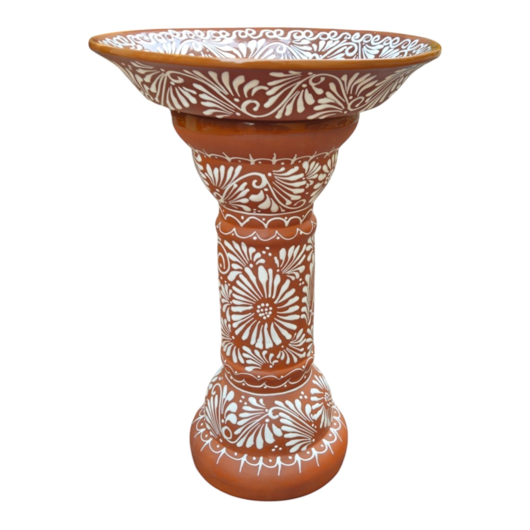 Brown & White Talavera Bird Bath | Handmade Garden Accent Talavera Bird Bath La Vie Bien Brown & White Talavera Bird Bath | Handmade Garden Accent
