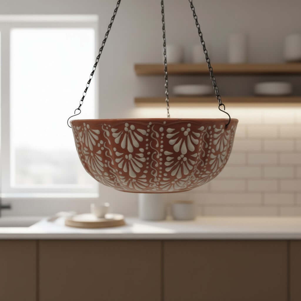 Brown & White Talavera Hanging Planter | Mexican Ceramic Pot Hanging & Wall Planter La Vie Bien Brown & White Talavera Hanging Planter | Mexican Ceramic Pot