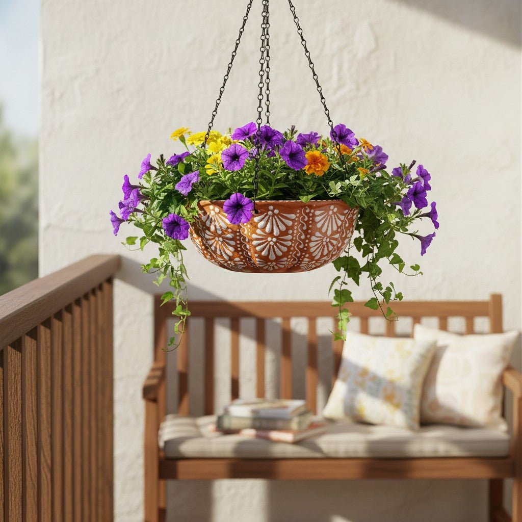 Brown & White Talavera Hanging Planter | Mexican Ceramic Pot Talavera Flower Pot La Vie Bien Brown & White Talavera Hanging Planter | Mexican Ceramic Pot