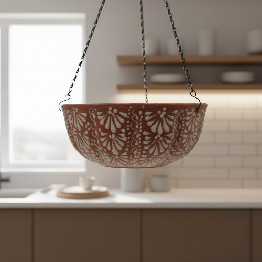 Brown & White Talavera Hanging Planter | Mexican Ceramic Pot Talavera Flower Pot La Vie Bien Brown & White Talavera Hanging Planter | Mexican Ceramic Pot