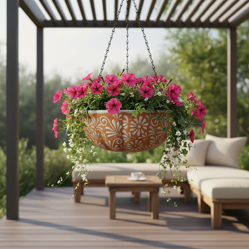 Brown & White Talavera Hanging Planter | Mexican Ceramic Pot Talavera Flower Pot La Vie Bien Brown & White Talavera Hanging Planter | Mexican Ceramic Pot