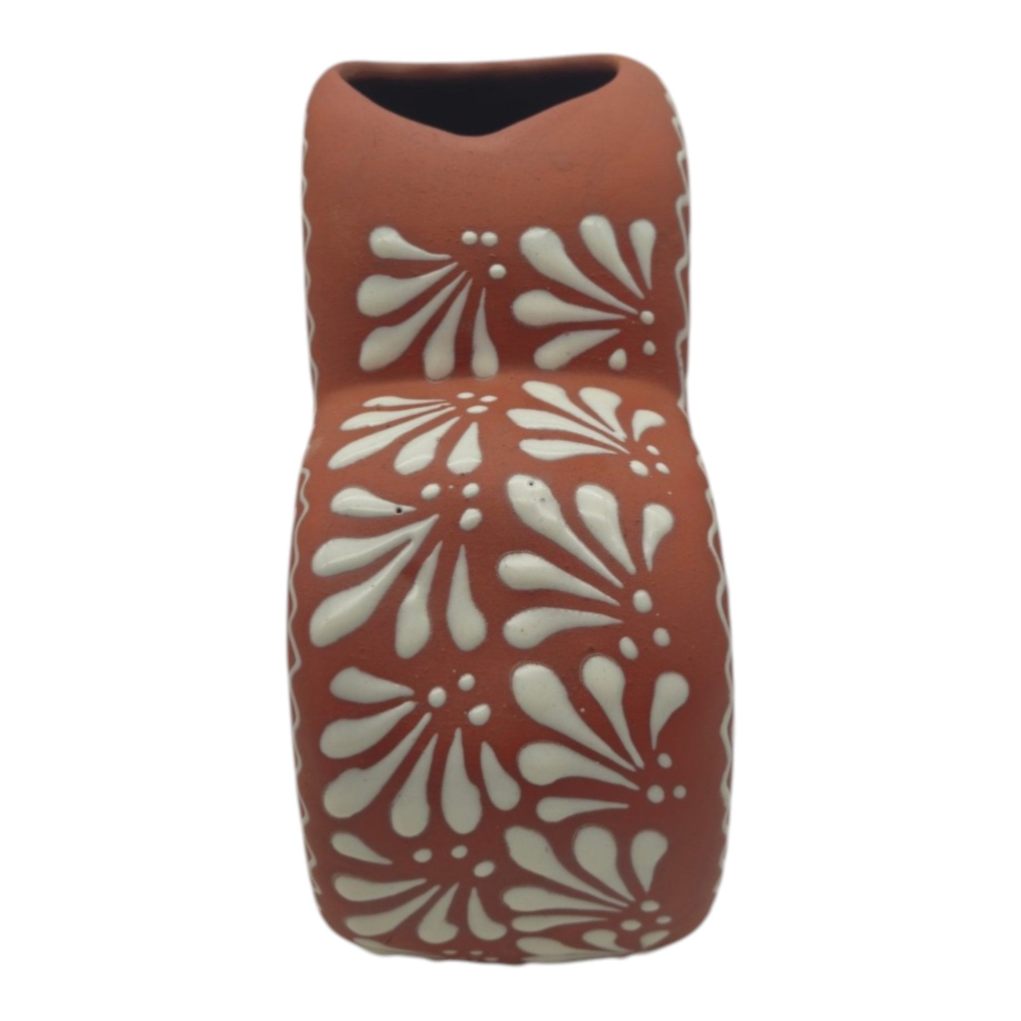 Brown & White Talavera Heart Vase | Hand-Painted Pottery Talavera Planter La Vie Bien Brown & White Talavera Heart Vase | Hand-Painted Pottery