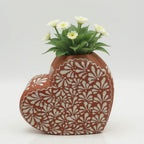 Brown & White Talavera Heart Vase | Hand-Painted Pottery Talavera Planter La Vie Bien Brown & White Talavera Heart Vase | Hand-Painted Pottery