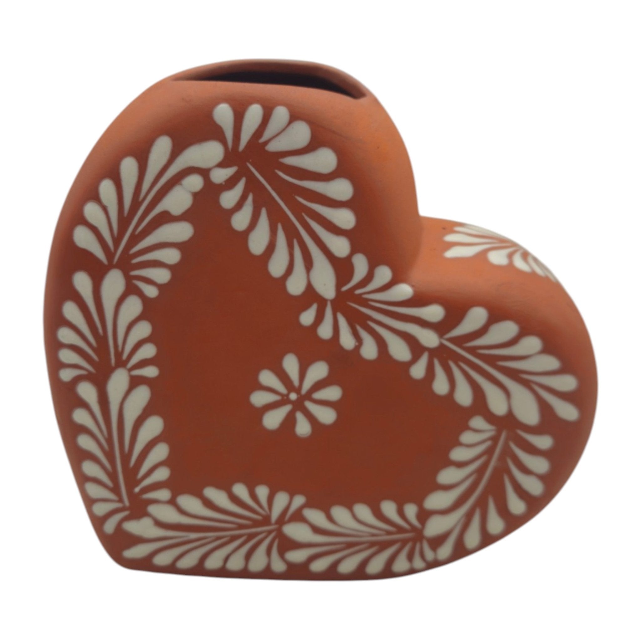 Brown & White Talavera Heart Vase | Hand-Painted Pottery Talavera Planter La Vie Bien Brown & White Talavera Heart Vase | Hand-Painted Pottery