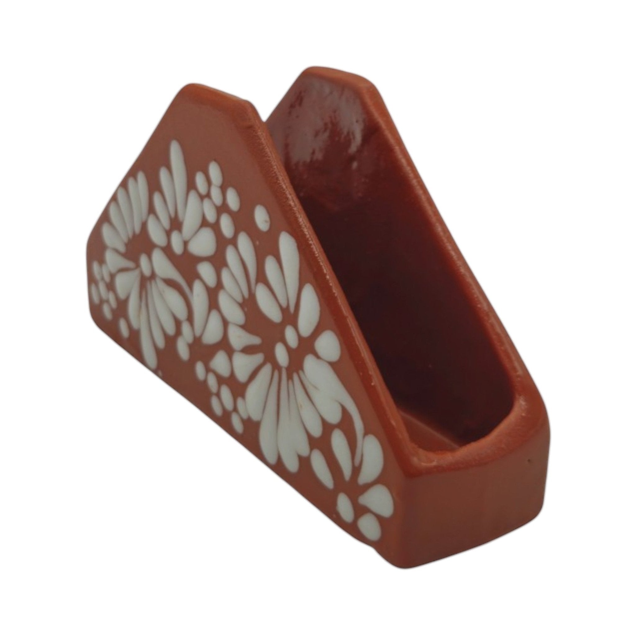 Brown & White Talavera Napkin Holder | Floral Glazed Design Talavera Napkin Holder La Vie Bien Brown & White Talavera Napkin Holder | Floral Glazed Design
