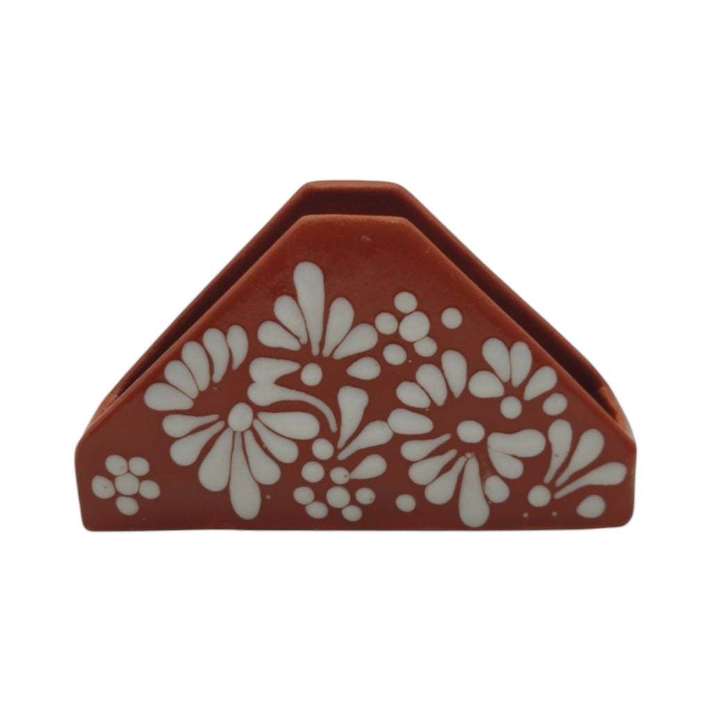 Brown & White Talavera Napkin Holder | Floral Glazed Design Talavera Napkin Holder La Vie Bien Brown & White Talavera Napkin Holder | Floral Glazed Design