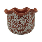 Brown & White Talavera Planter | Handcrafted Wavy Rim Pot