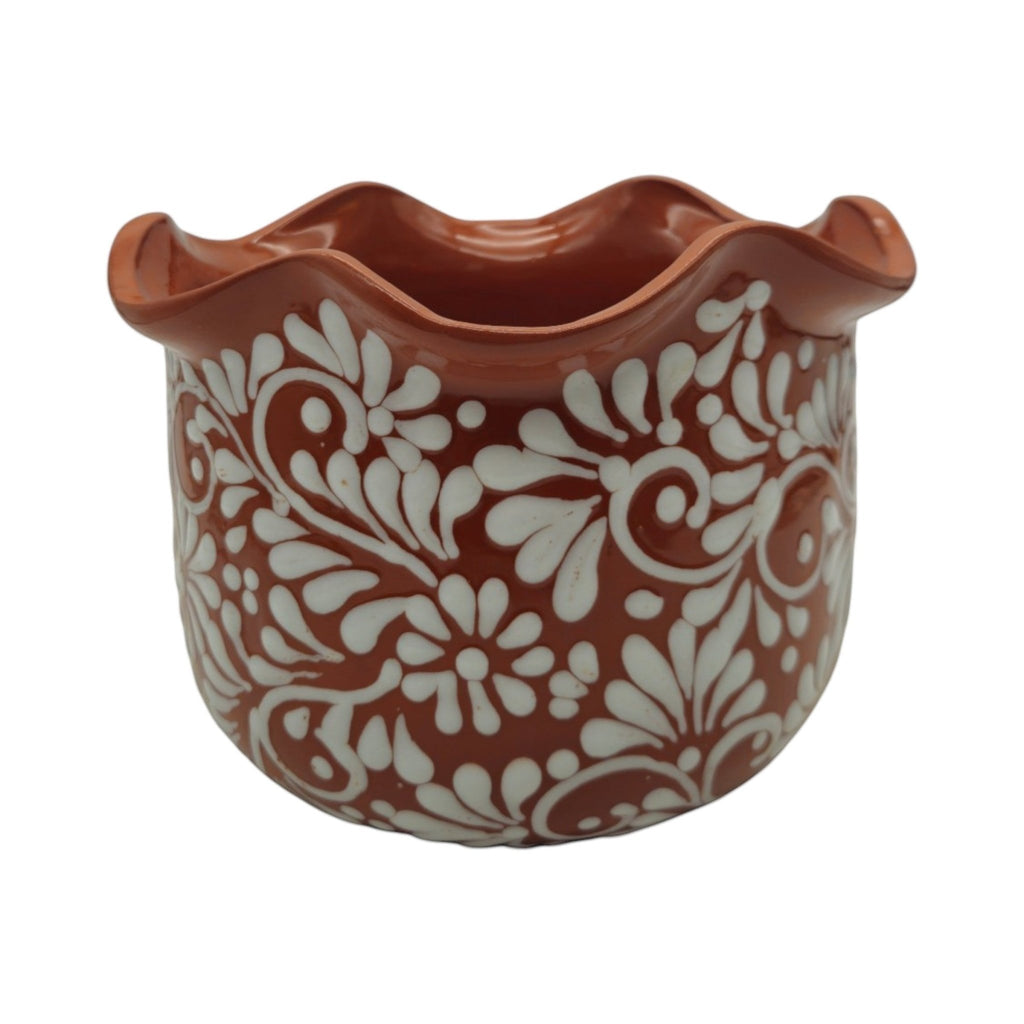 Brown & White Talavera Planter | Handcrafted Wavy Rim Pot Talavera Flower Pot La Vie Bien Brown & White Talavera Planter | Handcrafted Wavy Rim Pot