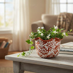 Brown & White Talavera Planter | Handcrafted Wavy Rim Pot Talavera Flower Pot La Vie Bien Brown & White Talavera Planter | Handcrafted Wavy Rim Pot
