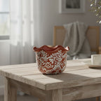 Brown & White Talavera Planter | Handcrafted Wavy Rim Pot Talavera Flower Pot La Vie Bien Brown & White Talavera Planter | Handcrafted Wavy Rim Pot