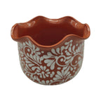 Brown & White Talavera Planter | Handcrafted Wavy Rim Pot Talavera Flower Pot La Vie Bien Brown & White Talavera Planter | Handcrafted Wavy Rim Pot