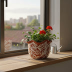 Brown & White Talavera Planter | Handcrafted Wavy Rim Pot Talavera Flower Pot La Vie Bien Brown & White Talavera Planter | Handcrafted Wavy Rim Pot