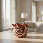 Brown & White Talavera Planter | Handcrafted Wavy Rim Pot Talavera Flower Pot La Vie Bien Brown & White Talavera Planter | Handcrafted Wavy Rim Pot