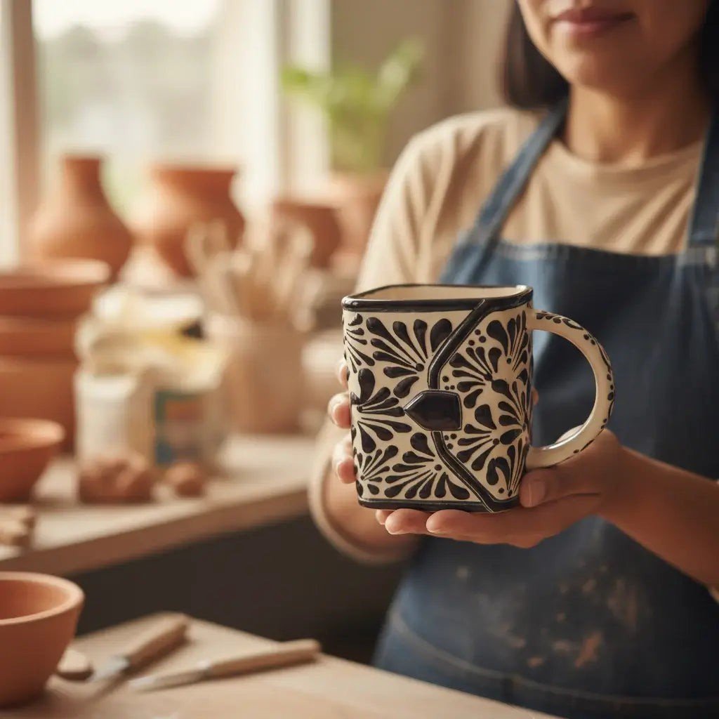 Brown & White Talavera Purse Planter | Handmade Pot Talavera Flower Pot La Vie Bien Brown & White Talavera Purse Planter | Handmade Pot