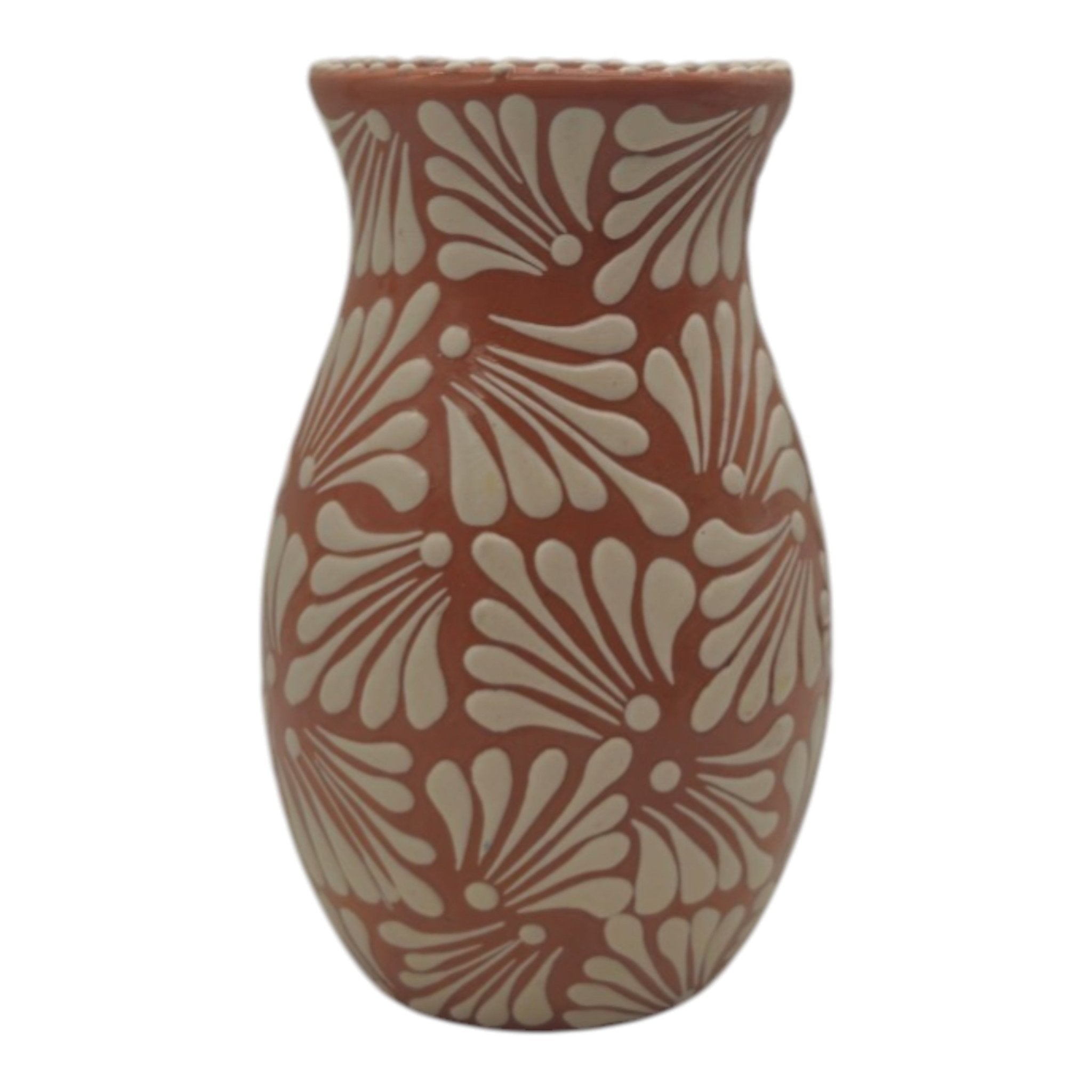 Brown & White Talavera Relief Vase | Hand-Painted Pottery Talavera Planter La Vie Bien Brown & White Talavera Relief Vase | Hand-Painted Pottery