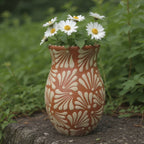 Brown & White Talavera Relief Vase | Hand-Painted Pottery Talavera Planter La Vie Bien Brown & White Talavera Relief Vase | Hand-Painted Pottery