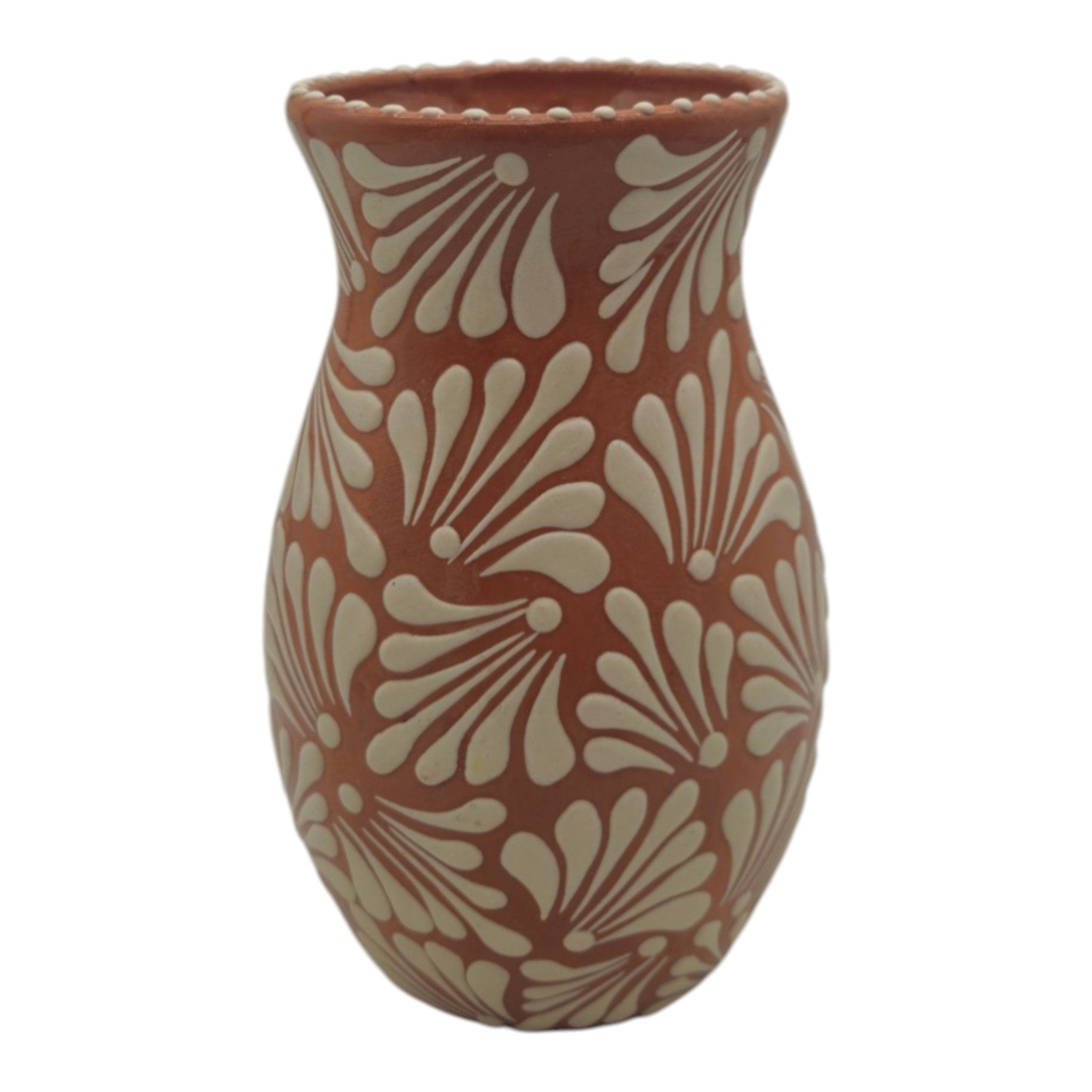 Brown & White Talavera Relief Vase | Hand-Painted Pottery Talavera Planter La Vie Bien Brown & White Talavera Relief Vase | Hand-Painted Pottery