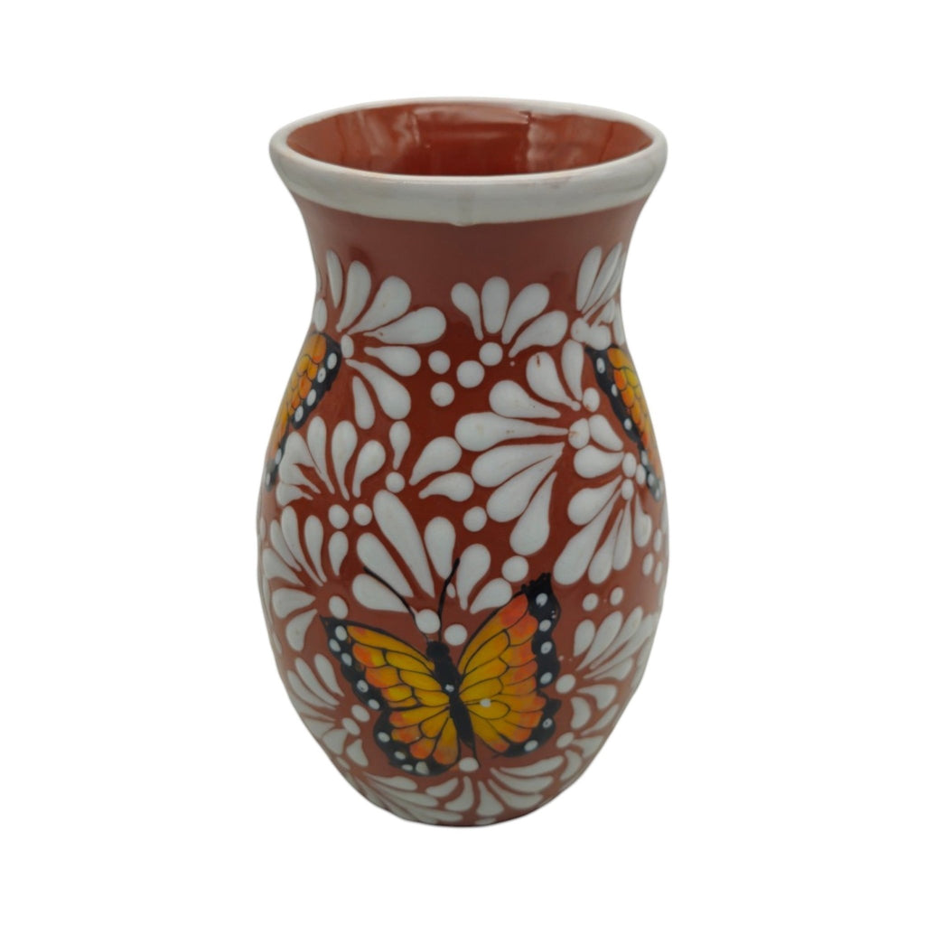Brown & White Talavera Vase | Monarch Butterfly Relief Design Talavera Planter La Vie Bien Brown & White Talavera Vase | Monarch Butterfly Relief Design