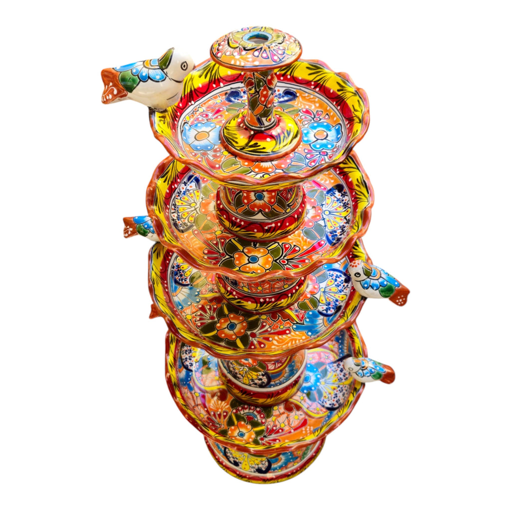 Brown & Yellow Talavera Fountain | Hand-Painted Multicolor Tiered Art