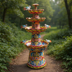 Brown & Yellow Talavera Fountain | Hand-Painted Multicolor Tiered Art
