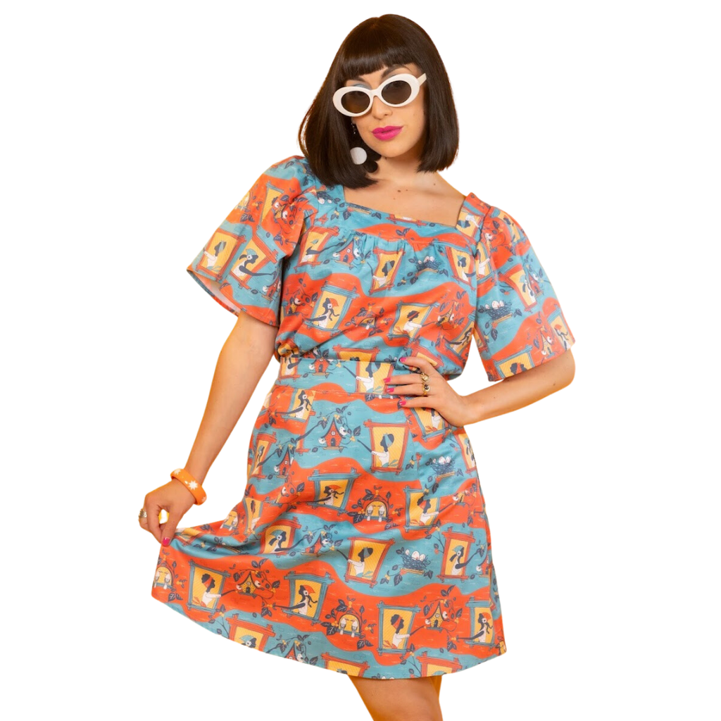 Brownstone Betties A - Line Skirt in Red and Blue Knee length skirt La Vie Bien Brownstone Betties A - Line Skirt in Red and Blue